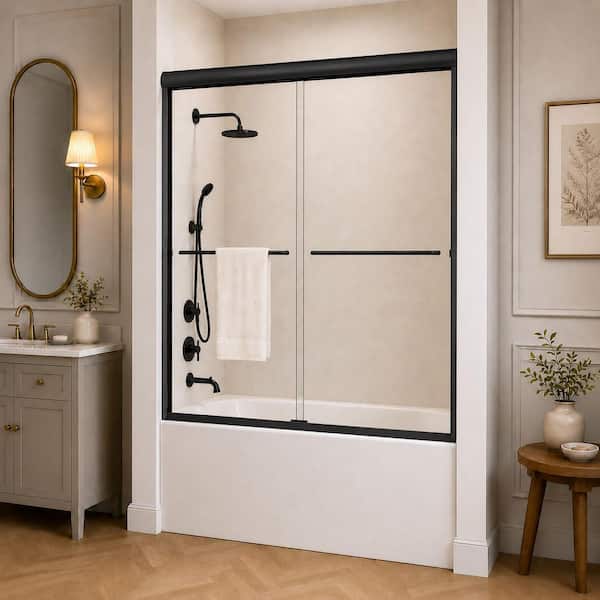 TaiMei 60 in. W x 56 in. H Sliding Semi Frameless Tub Door in