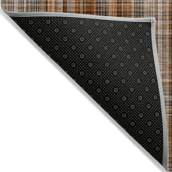 Orange, Brown, Gray 2 ft. x 8 ft. Woven Plaid Polyester Runner Indoor / Outdoor Area Rug