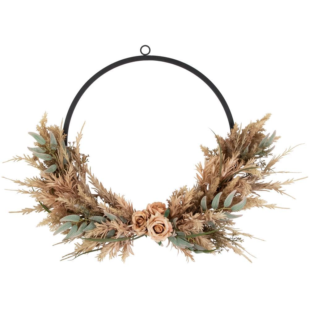 24 in. Unlit Fall Harvest Pale Rose and Thistle with Foliage Artificial Wreath