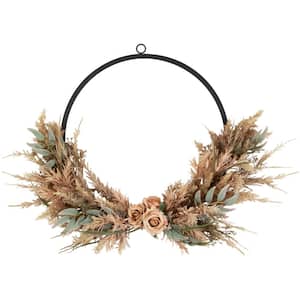 24 in. Unlit Fall Harvest Pale Rose and Thistle with Foliage Artificial Wreath