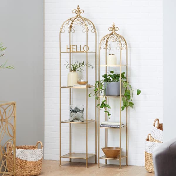 Litton Lane 74 in. Gold Contemporary Metal 4 Shelf Shelving Unit (Set of 2)