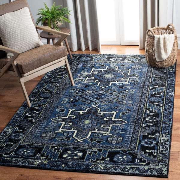 Vintage Hamadan 11 ft. x 14 ft. Blue/Gray Floral Border Area Rug