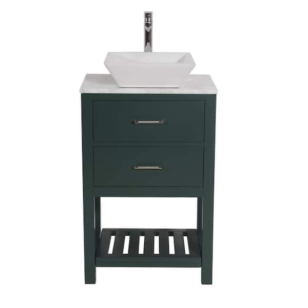 Unbranded Santa Monica 24 in. W x 18 in. D x 41 in. H Single Sink Bath Vanity In Dark Green with Marble Top in White with Basin