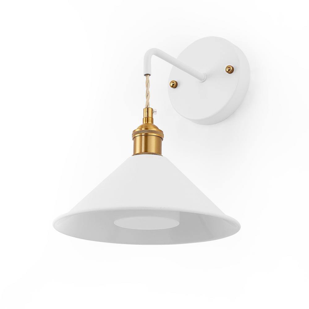 9 in. Cone Shade White Metal Sconce Lighting with Bulbs (2-Pack), Wall Mounted Lamp for Living Room, Bedroom, or Hallway price history on PriceWatchPro