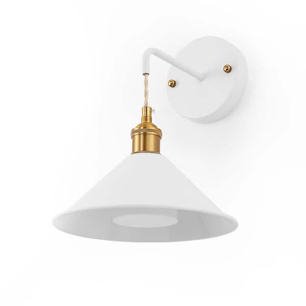 YANSUN 9 in. White Metal Wall Sconce Lighting with Bulbs (2-Pack), Industrial Wall Lamps for Bedroom, Bathroom, or Office