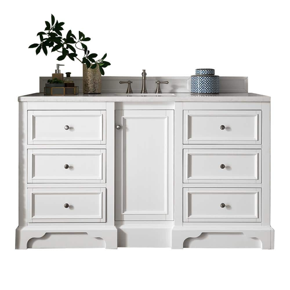 De Soto 61.3 in. W x 23.5 in.D x 36.3 in. H Single Bath Vanity in Bright White with Soild Surface Top in Arctic Fall -  James Martin Vanities, 825V60SBW3AF