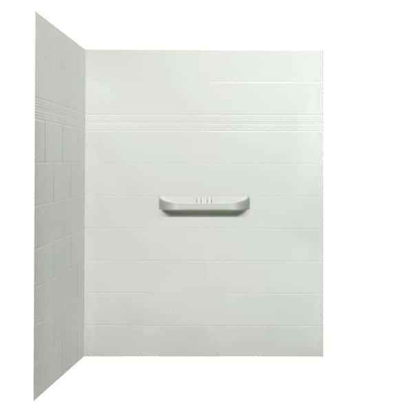 A&E William 36 in. x 60 in. x 75 in. 2-Piece Acrylic Glue-Up Corner Shower Wall Kit with Integrated Shelf in White