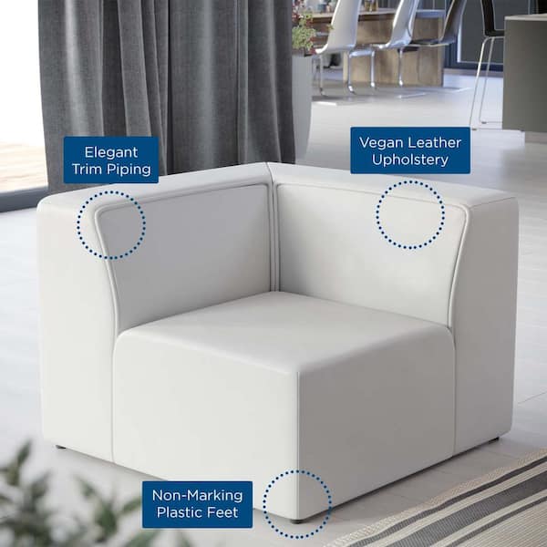MODWAY Mingle 37 in. White Faux Leather 1-Seat Corner Chair Sofa