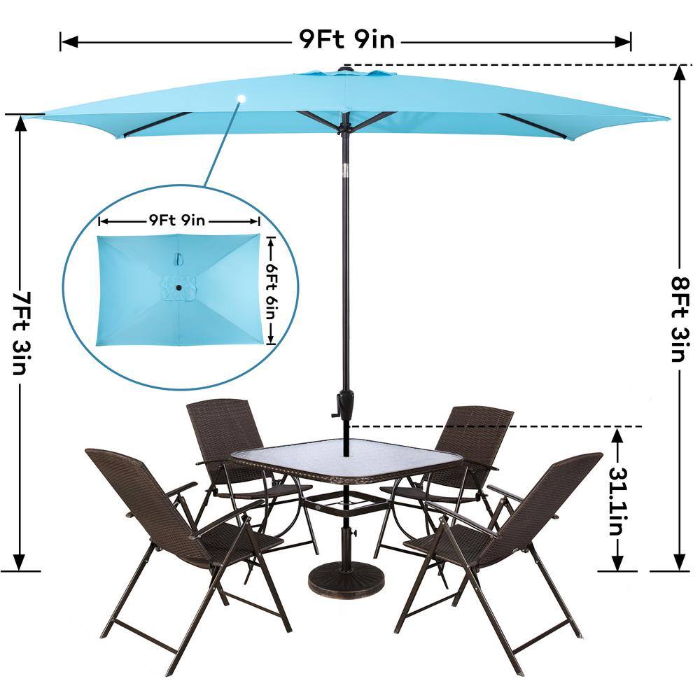 Aqua Rectangular Market Patio Umbrella with Black Steel Pole