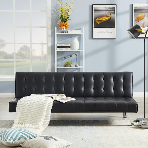 ZIRUWU 70.08 in. W Armless Faux Leather Rectangle Sofa in Black Modern Faux  Leather Couch Convertible Folding Sofa Bed HYT-SFW58835155 - The Home Depot