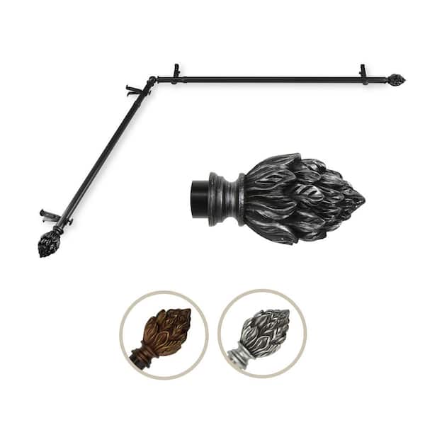 Rod Desyne 13/16" Dia Adjustable 28" to 48" Single Corner Window Curtain Rod in Black with Ember Finials