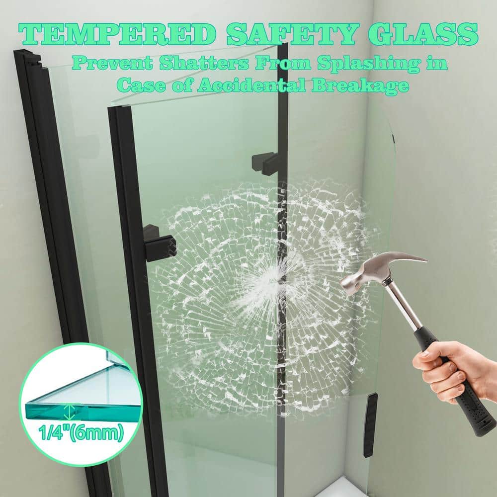 51'' Black Aluminum Frameless Folding Tub Door with Clear Tempered Glass