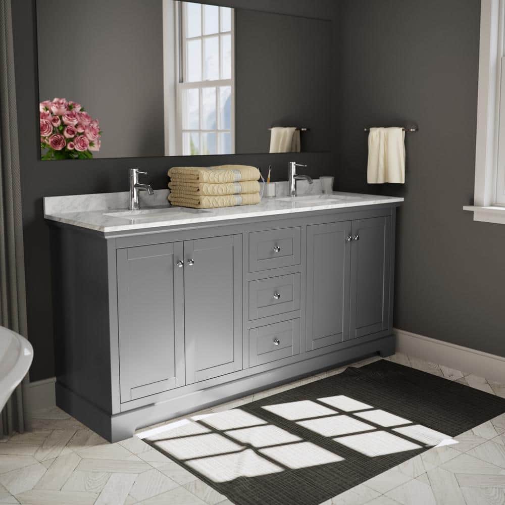 Avery 80" Dark Gray Double Bathroom Vanity with Marble Top