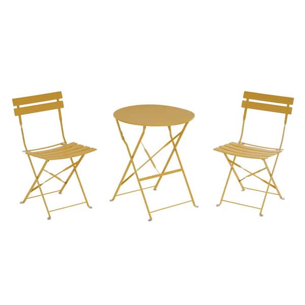 Inner Decor Seymo Bright Yellow 3-Piece Metal Frame Folding Outdoor Bistro Set with Table