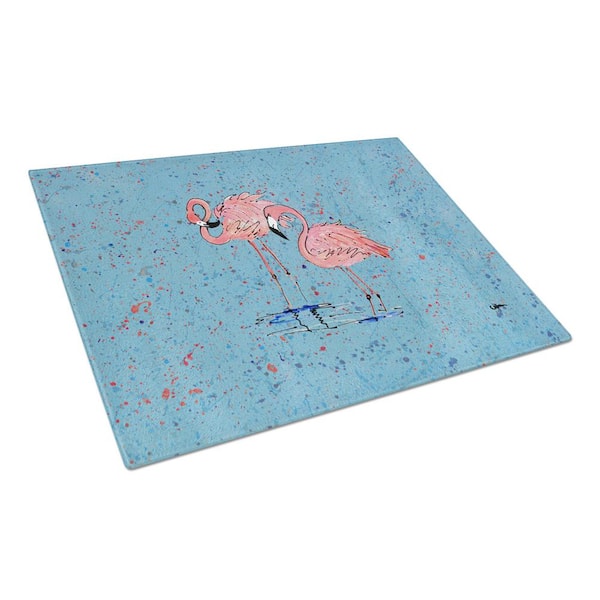 Caroline's Treasures Pink Flamingos on Blue Speckle Tempered Glass Cutting Board