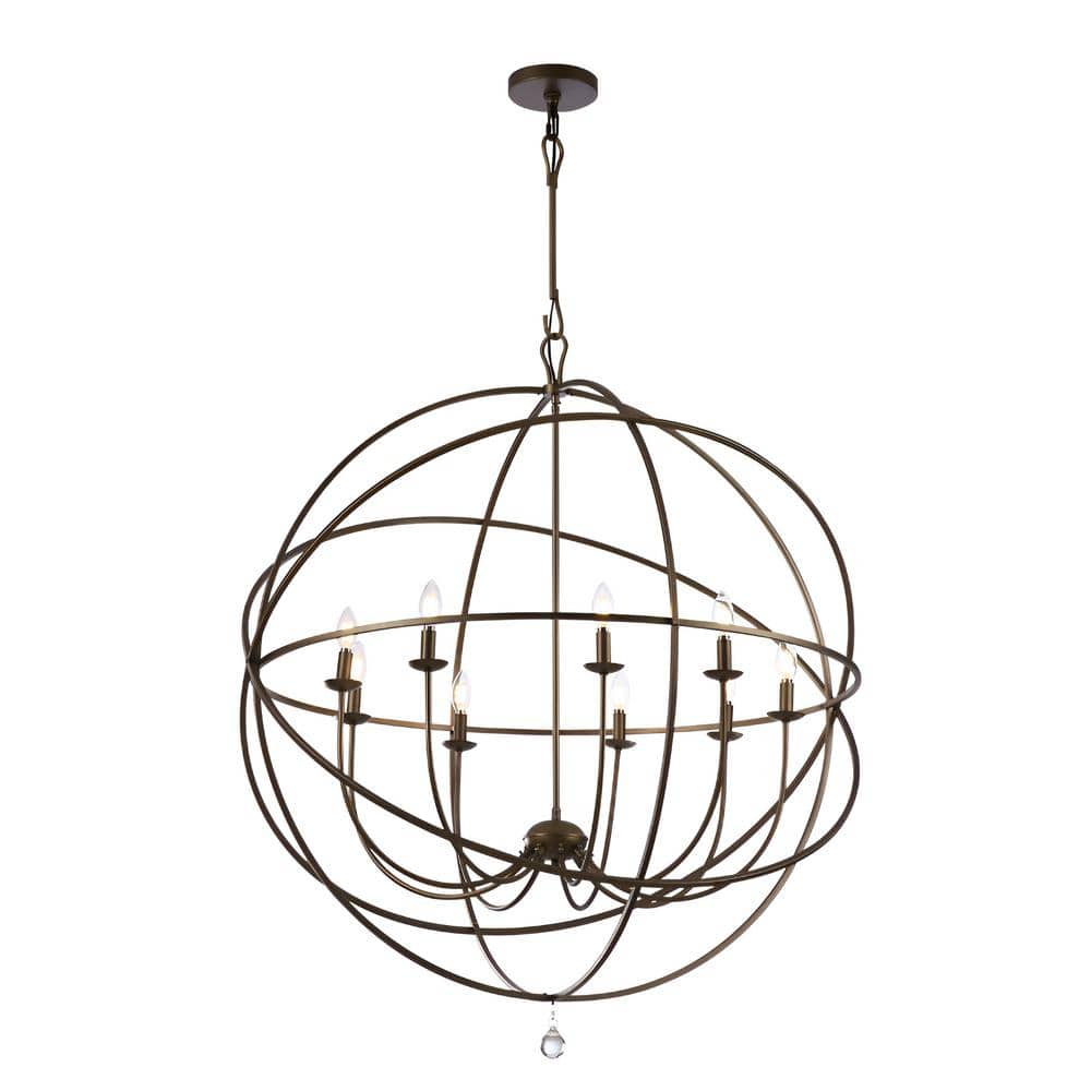 Shamaria 9-Light Large Brown Candle Style Globe Round Chandelier, Oversized