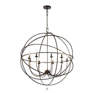 Shamaria 9-Light Large Brown Candle Style Globe Round Chandelier, Oversized and Dimmable for Living Room