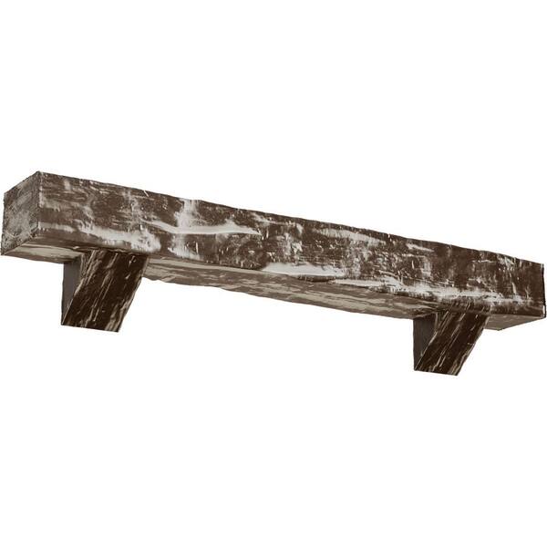 Ekena Millwork 4 in. x 6 in. x 7 ft. Riverwood Faux Wood Fireplace Mantel Kit, Breckinridge Corbels, Vintage Mahogany
