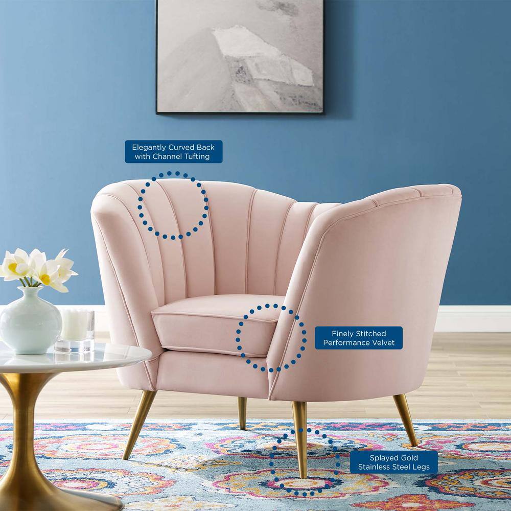 Glam Deco Pink Velvet Curved Back Accent Chair with Gold Legs