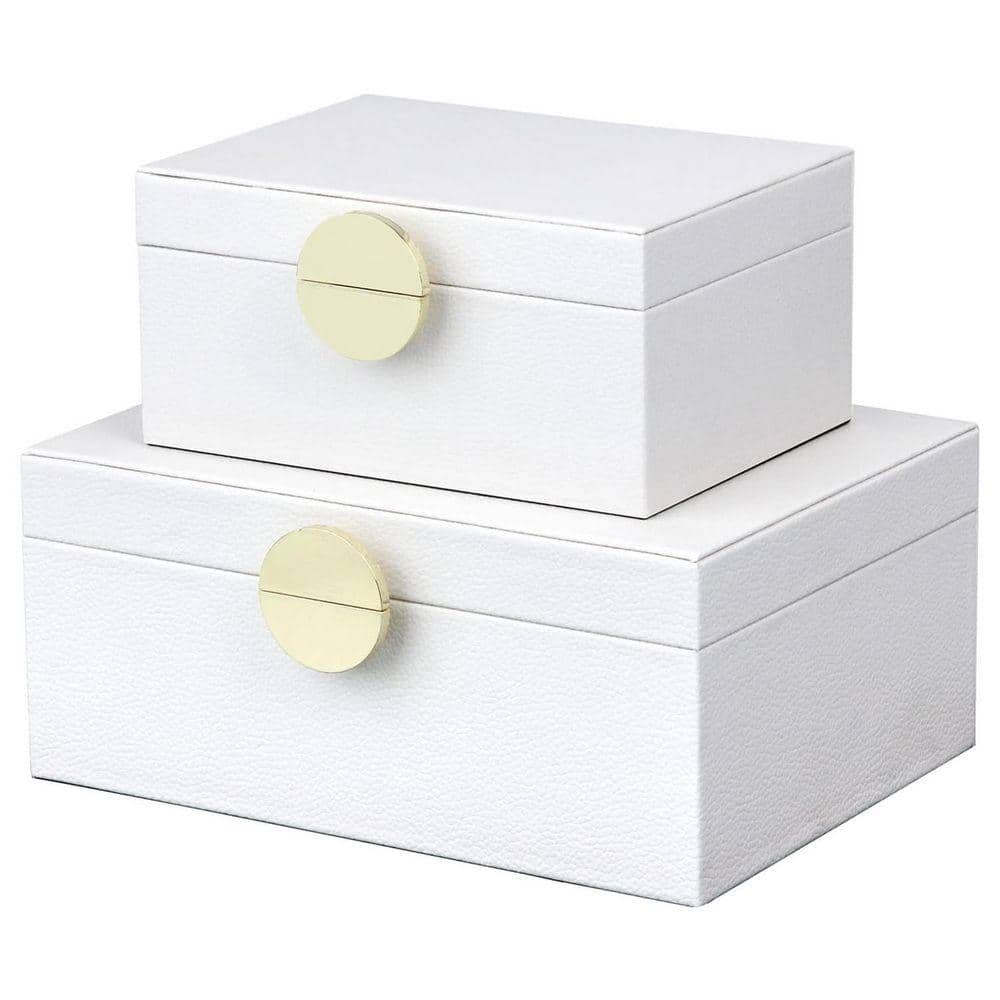 White 9 in. x 4 in. Faux Leather Decorative Box Set of 2