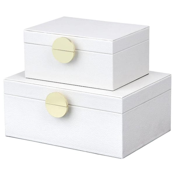 Elegant Faux Leather Decorative Box White 8 in. x 4.8 in. Faux