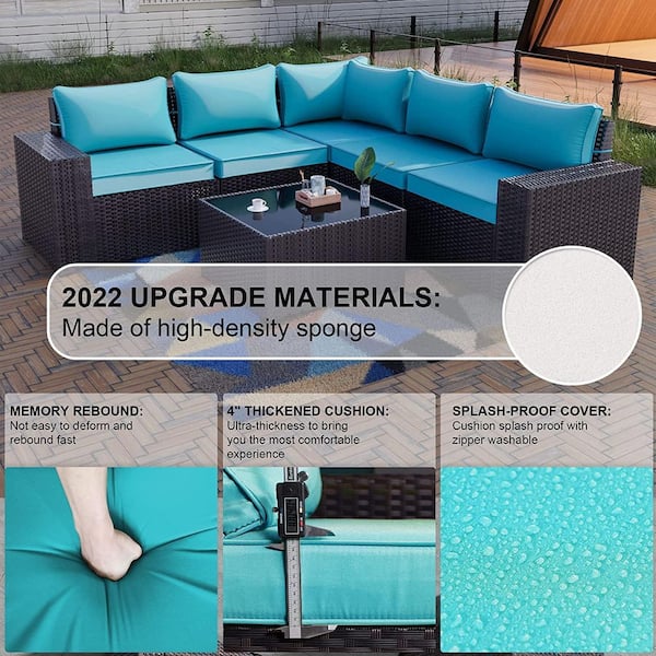 12-Piece Wicker Outdoor Sectional Set with Blue Cushion