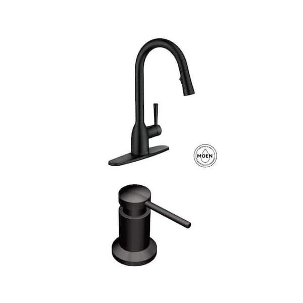 Adler Matte Black Pull-Down Kitchen Faucet with Power Clean and 3.13 in. Soap Dispenser Combo