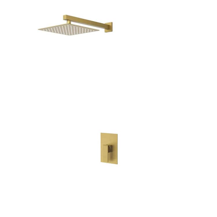 CRANACH Crozet 1-Spray 1.8 GPM 10 in. Wall Mount Fixed Shower Head Shower Faucet with Pressure Balance in Brushed Gold