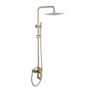 3-Spray Multi-Function Wall Bar Shower Kit with Tub Faucet and 2-Setting Hand Shower in Brushed Gold (Valve Included)