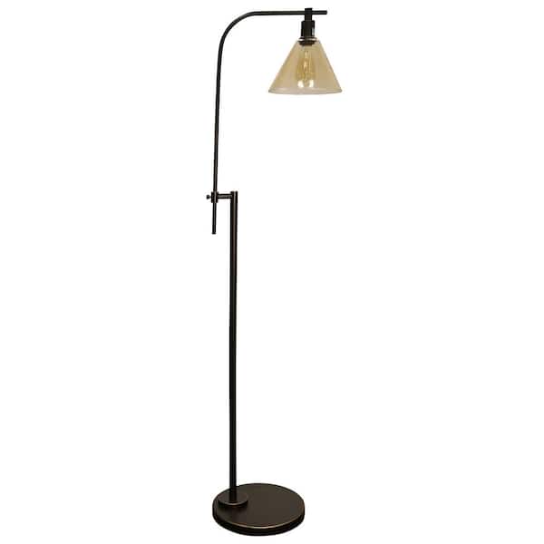 StyleCraft 68 in. Madison Bronze Floor Lamp with Yellowed Glass Shade