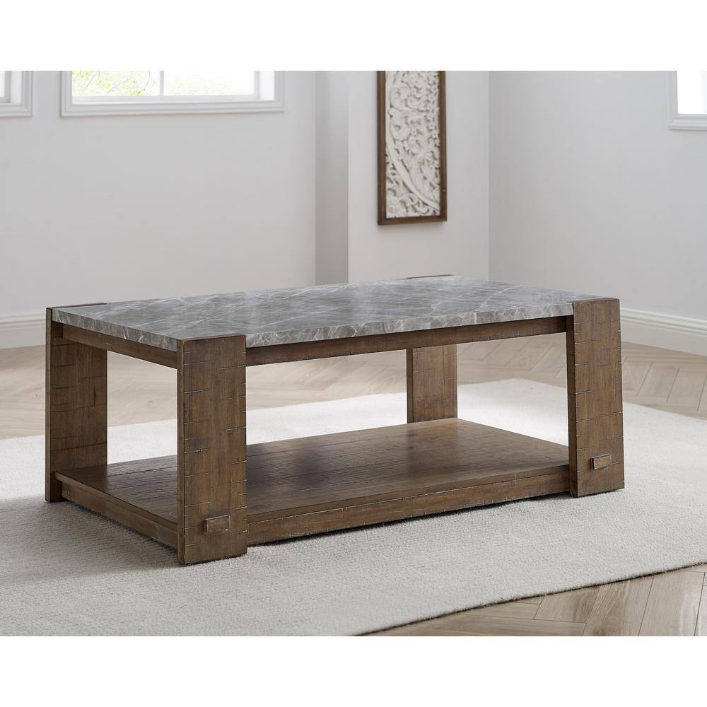 Libby 48" Brown Sintered Stone and Wood Coffee Table with Casters