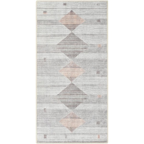 Lotus Argonne Grey Vintage Southwestern Diamond Pattern 2 ft. x 3 ft. 11 in. Machine Washable Accent Rug