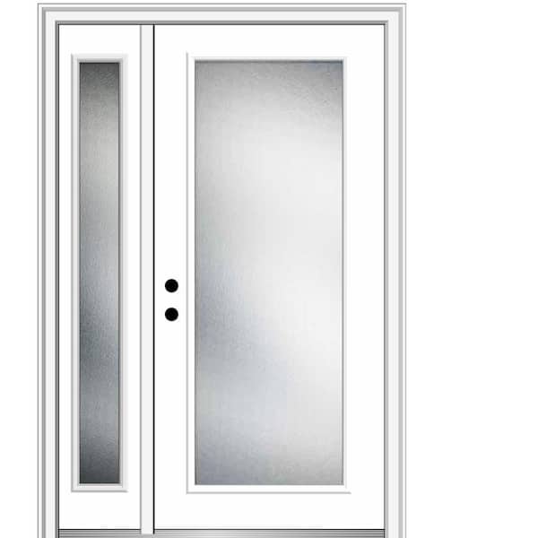 MMI DOOR 53 in. x 81.75 in. Micro Granite Right-Hand Inswing Full Lite Decorative Primed Steel Prehung Front Door w/ One Sidelite