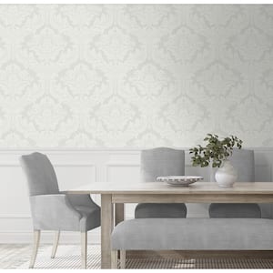 56 sq. ft. Morning Mist Genevieve Damask Pre-pasted Paper Wallpaper Roll