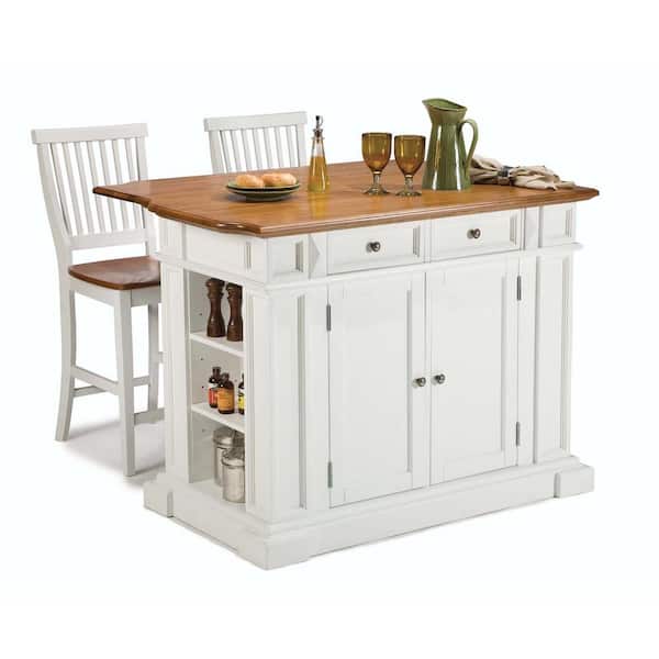 Homestyles Americana White Kitchen Island With Seating 5002 948 The Home Depot
