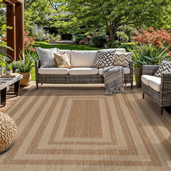 World Rug Gallery Geometric Sand/Natural Easy-Care Jute-Style