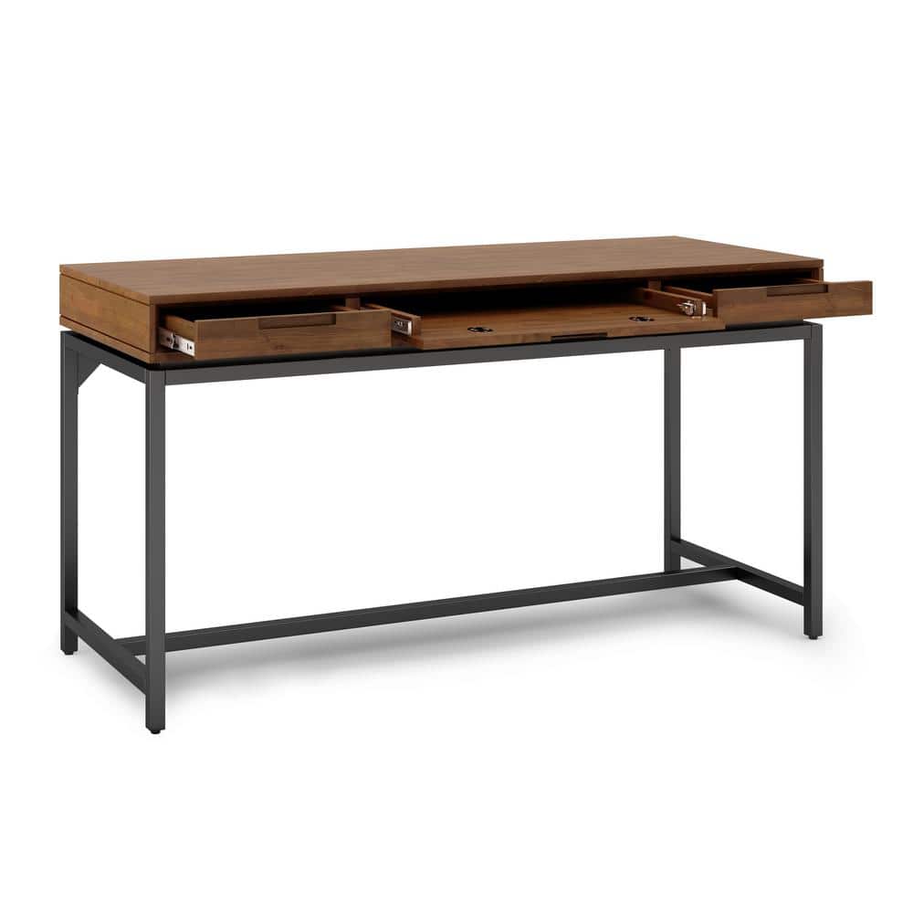 Banting Medium Saddle Brown Solid Rubberwood Desk with Drawer and Keyboard Tray