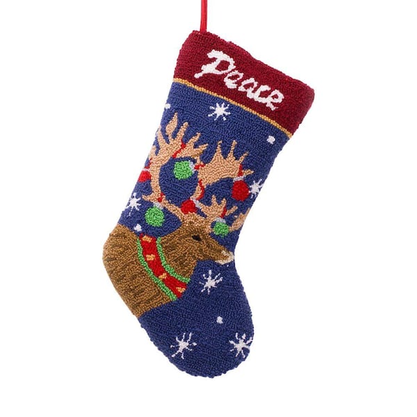 Glitzhome 19 in. Polyester/Acrylic Hooked Christmas Stocking with Reindeer