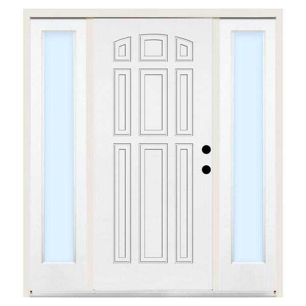 Steves & Sons 64 in. x 80 in. Premium 9-Panel Left-Hand Primed Steel Prehung Front Door w/ 12 in. Clear Glass Sidelite and 6 in. Wall