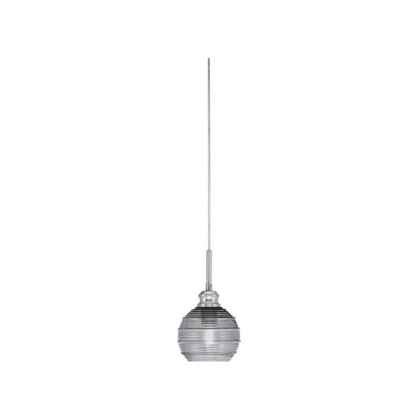 Unbranded Albany 60-Watt 1-Light Brushed Nickel Pendant Mini Pendant Light Smoke Ribbed Glass and Light Bulb Not Included