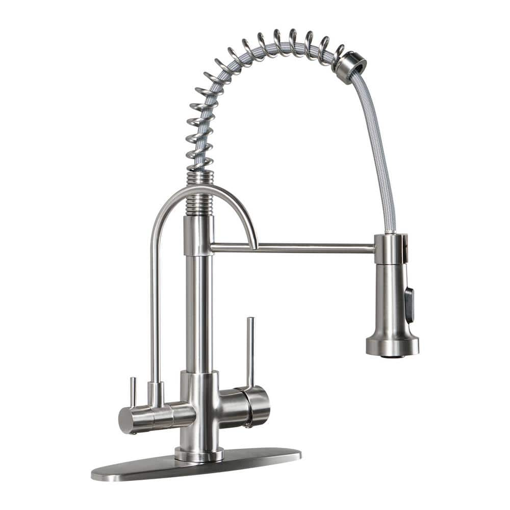 ARCORA Double Handles Solid Brass Pull Down Sprayer Kitchen Faucet with ...