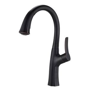 Black Modern Single-Handle Single-Hole Pull-Down Sprayer Kitchen Faucet .