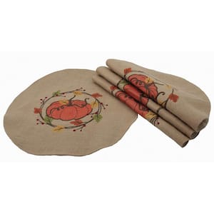 0.1 in. H x 16 in. W Rustic Pumpkin Wreath Fall Round Placemats (Set of 4)