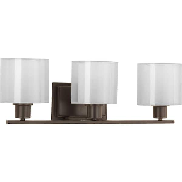 Progress Lighting Invite Collection 3-Light Antique Bronze White Shade New Traditional Bath Vanity Light