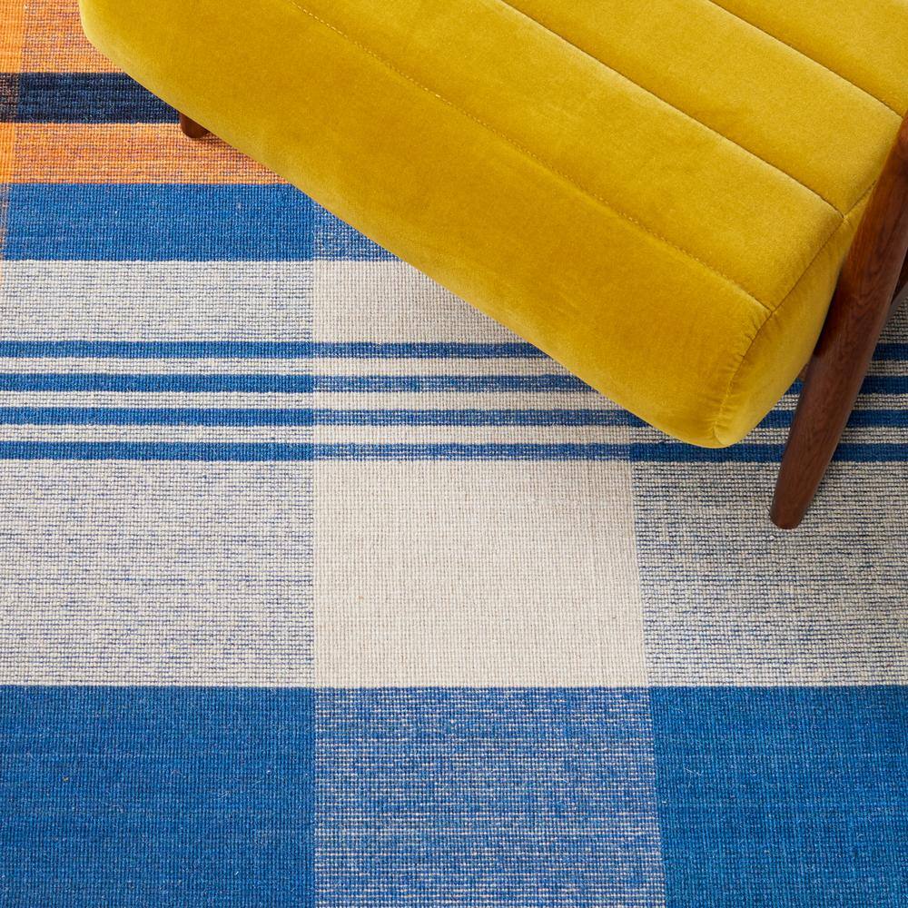 Blue and Orange Striped Wool Kilim Area Rug