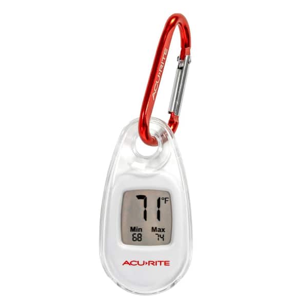 Portable Digital Thermometer with Carabiner Clip, Indoor Outdoor Temperature Gauge, White