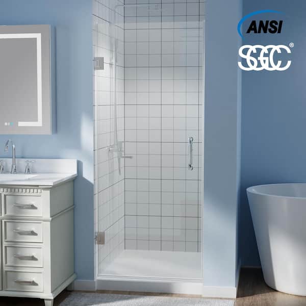 ES-DIY 28 in. W x 72 in. H Frameless Pivot Hinged Shower Door in Chrome with Handle and 5/16 in. (8 mm) Clear Glass
