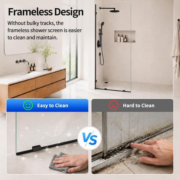 36 in. W x 78 in. H Frameless Fixed Single Panel Alcove Shower Door in Matte Black with 3/8 in. Clear Tempered Glass