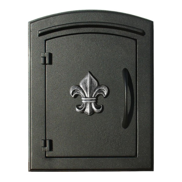 Unbranded Manchester Black with Silver Antiqued Fleur De Lis Column Mount Locking Mailbox