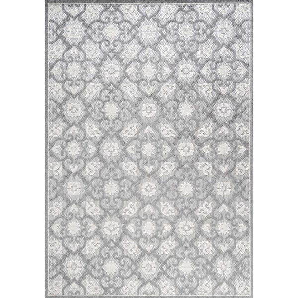 Gallia Tile Trellis High-Low Light Gray/Ivory 5 ft. x 8 ft. Indoor/Outdoor Area Rug